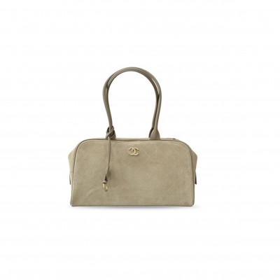 CHANEL MASTER LARGE PERFECT BOWLING BAG DARK BEIGE SUEDE GOLD HARDWARE AS62110 (35.5*19*12.5cm)